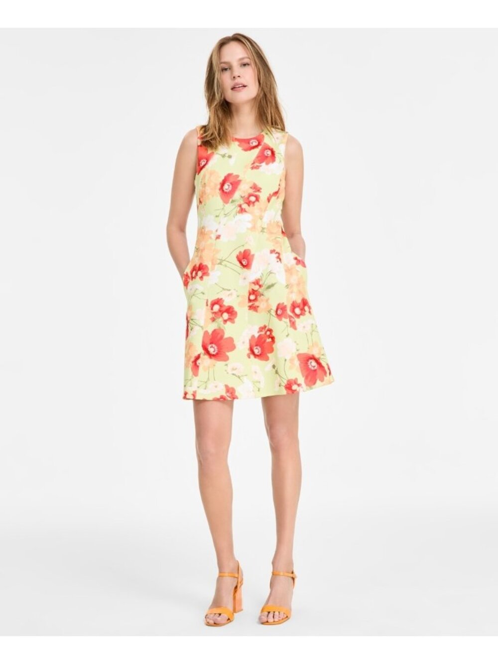 Vince Camuto Women's Flower Scuba Polyester Fit & Flare Dress Green Size 8 $138